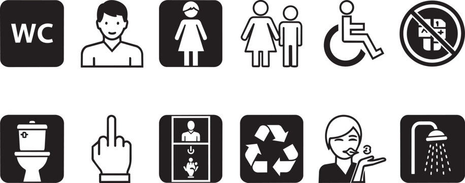 Black and white for bathroom toilet signs and symbols urinal sink