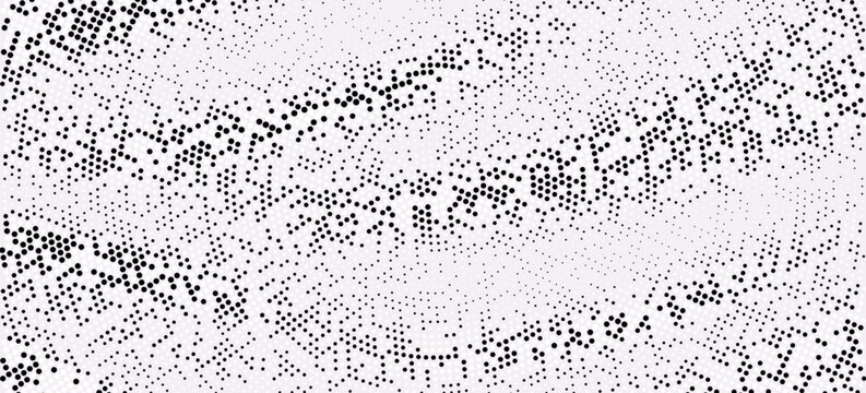 Abstract halftone wave dotted background. Futuristic twisted grunge pattern, dot, circles. Vector modern optical pop art texture for posters, business cards, cover, labels mock-up, stickers layout