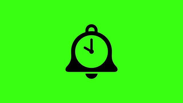 Spinning Clock Hands and Ringing Alarm Bell Icon Animation on Green Screen