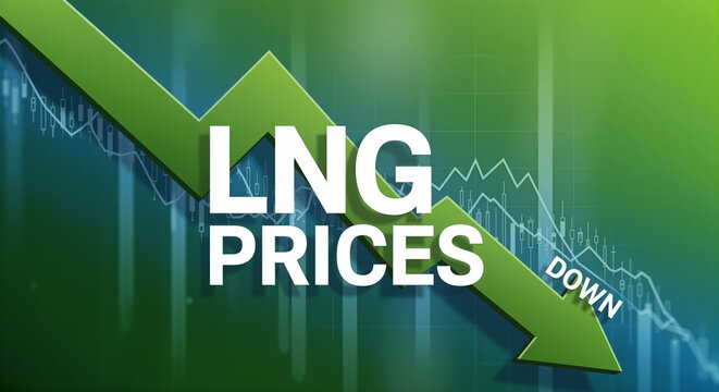 Liquefied Natural Gas price decrease trend falling LNG market rates energy sector decline concept with downward arrow