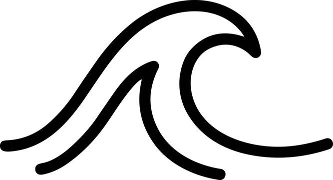 Minimalist wave icon, simple black line art symbolizing ocean, surf, and water