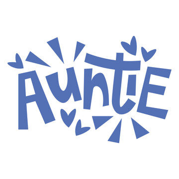 The word auntie in blue letters