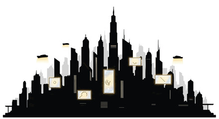 Obraz premium Modern city skyline silhouette with glowing art installations