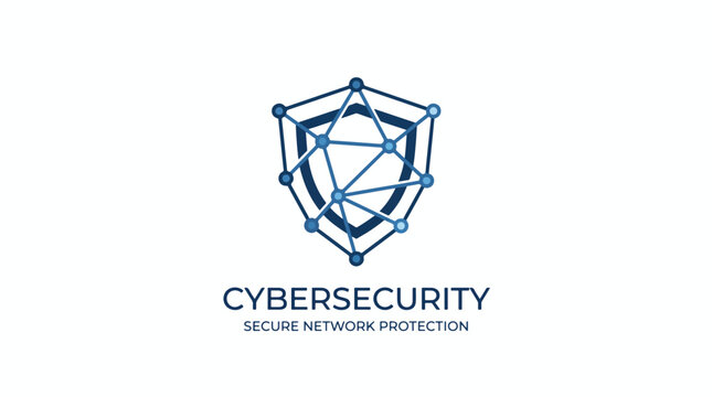 Modern digital cybersecurity shield logo for secure network protection and data privacy, representing robust internet security solutions and technological defense