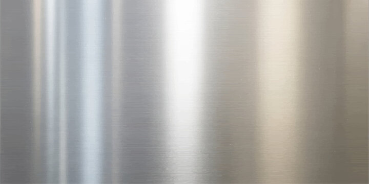 Brushed metal texture with vertical lines reflecting light and creating a sleek, modern surface, suitable for industrial or technological backgrounds.