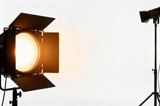Studio lighting setup with bright spotlight on white background