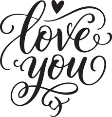 Obraz premium Handwritten love you calligraphy with a heart accent romantic typography for greeting cards and Valentines Day
