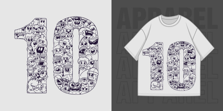 HAND DRAWING DOODLE NUMBER 10 ILLUSTRATION T-SHIRT APPAREL PRINTING DESIGN