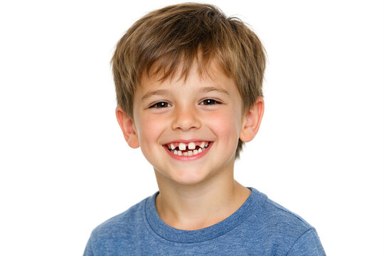 A cheerful young child showing a gap in his smile.