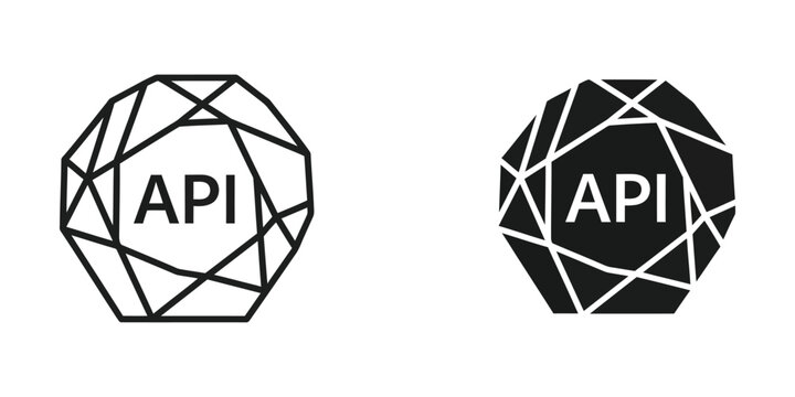 Geometric API logo in outline and solid black styles on white background for technology concepts