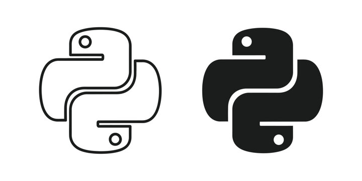 Python programming language logo icon in outline and solid fill on white background for coding concept