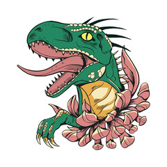 Fototapeta premium Playful dinosaur floral illustration