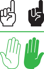 Fototapeta premium Vector hand gesture icons set featuring pointing index finger and open palm in outline and solid styles