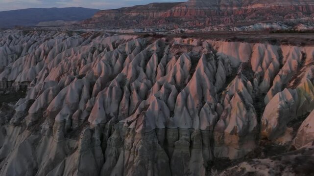 Aerial view of fairy chimneys and volcanic rock formations near G&ouml;reme in Cappadocia. One of Turkey&rsquo;s most iconic and spectacular landscapes.