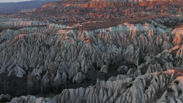 Aerial view of fairy chimneys and volcanic rock formations near G&ouml;reme in Cappadocia. One of Turkey&rsquo;s most iconic and spectacular landscapes.