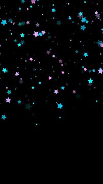 confetti blue pink stars falling isolated alpha channel animation, birthday party celebration vertical social media overlay motion design element