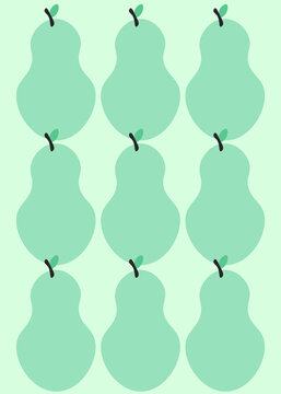 Mint green cartoon pear illustration in a repeating pattern