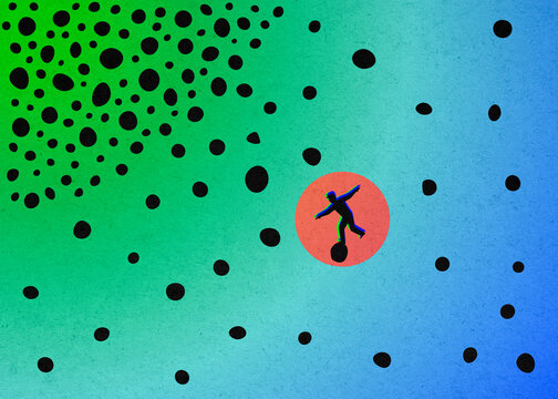 Abstract silhouette balancing among chaotic dots