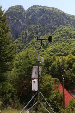 Weather forecast station meteo equipment in Theth mountains, Albania.