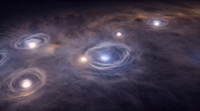 Space Collapsing Molecular Cloud Star Formation Multiple Star System Swirling Gas Dust Glowing Core Space Nebula Cosmic Vortex Deep Space Swirling Molecular Cloud Scene