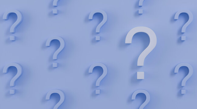 One highlighted white question mark standing out on a blue background