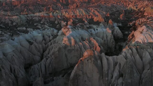 Aerial view of fairy chimneys and volcanic rock formations near G&ouml;reme in Cappadocia. One of Turkey&rsquo;s most iconic and spectacular landscapes.
