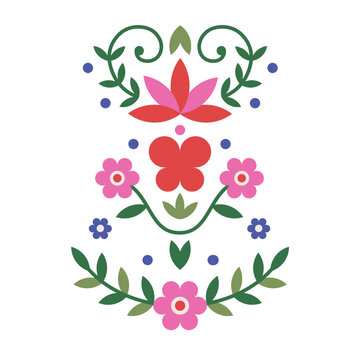 Floral illustration with vibrant flowers and lush greenery