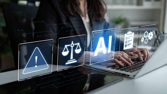 Concept of Artificial Intelligence in legal and regulatory technology. AI systems are used for risk management, process automation, and ensuring compliance with laws and policies. Fermion