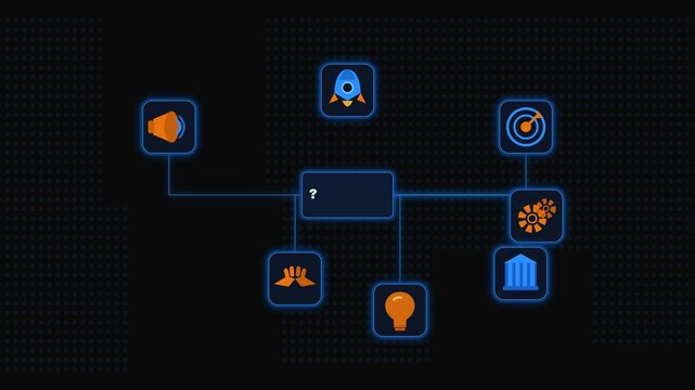 Digital business strategy mind map with glowing futuristic icons