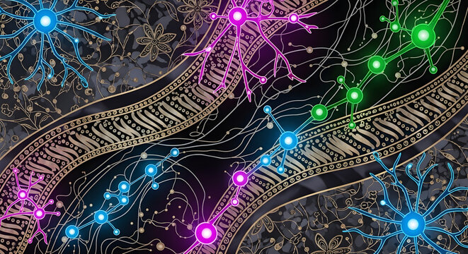 Abstract Neural Network and Golden Batik Pattern