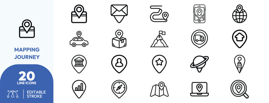 Vibrant Navigation Line Icons Collection Outline Clipart.