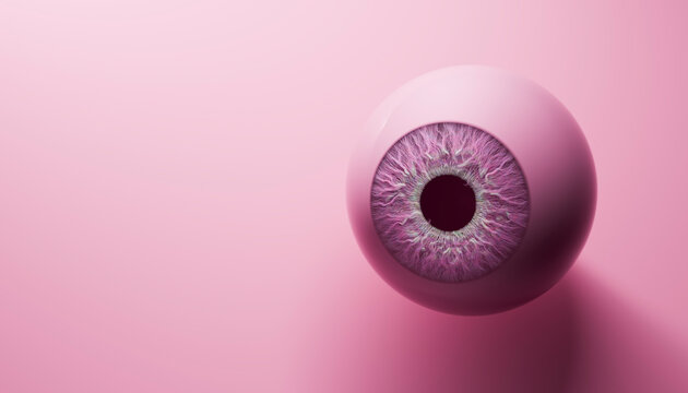Conceptual 3D rendering of a pink eye on a pink background