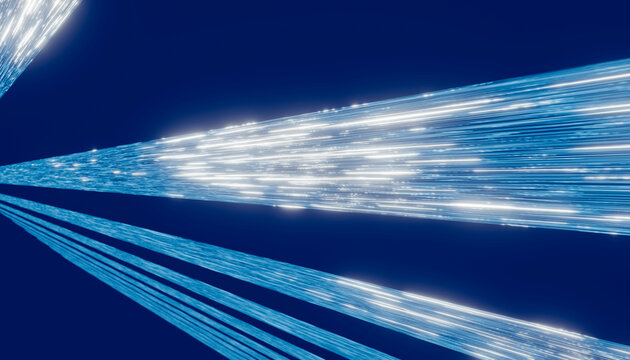 Abstract blue glowing fiber optic lines representing data speed