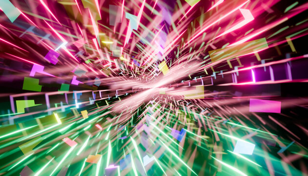 Colorful abstract glowing neon tunnel in motion