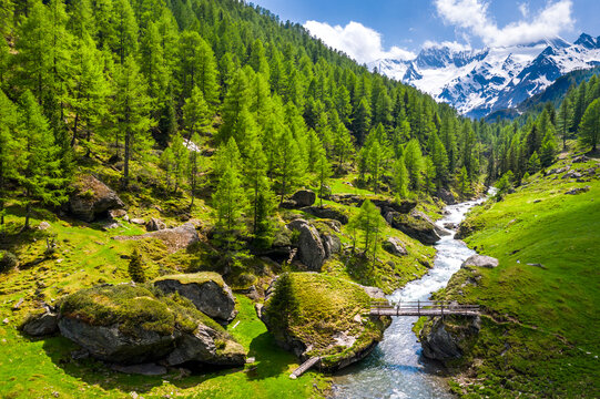 Italy, South Tyrol, Drone view of Passeier Valley in summer
