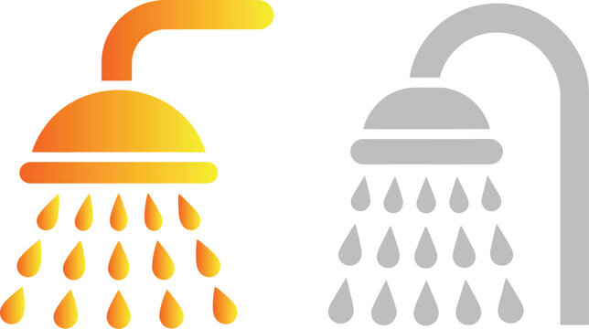 Shower icon with water drops in orange gradient and grey vector illustration.