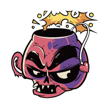 Playful cartoon skull with explosive design