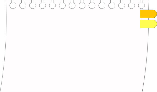 Blank torn spiral notebook paper sheet with colorful index tabs, outline template