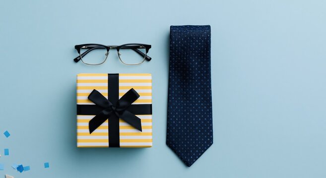 Father day gift with a necktie and glasses as a present for a men holiday surprise