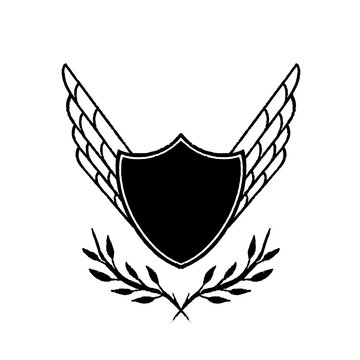 Elegant winged shield with olive branches design for apparel