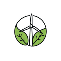 Obraz premium Wind Turbine and Leaves Icon for Renewable Energy and Sustainability Concept