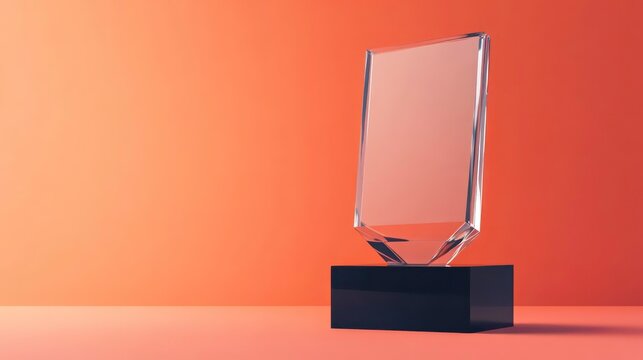 Empty acrylic award design mockup, blank glass trophy mockup, Template for a transparent crystal prize plate