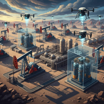 Modern Oil Field with Drones and ESP Technology.