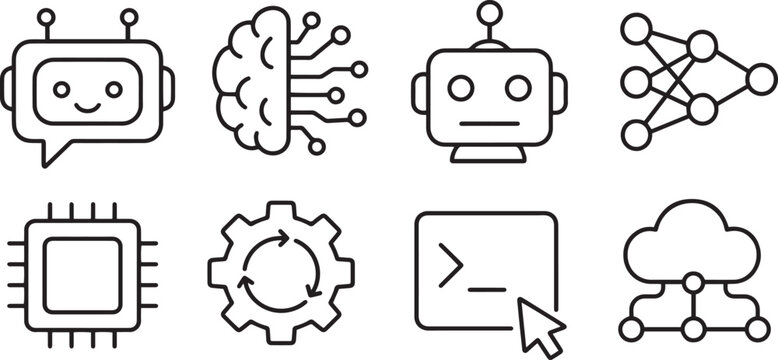 Ai Modern and Premium Icon Set, Featuring chatbot, brain, robot, network and More, Editable Stroke, Outline Icon Collection