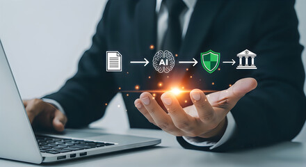 Naklejka premium Businessman using ai technology for secure financial data processing