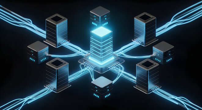 Central server hub connected to multiple data nodes in a network