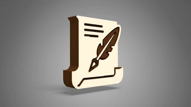 Feather Quill Pen on Scroll Icon 3D Rotation Animation