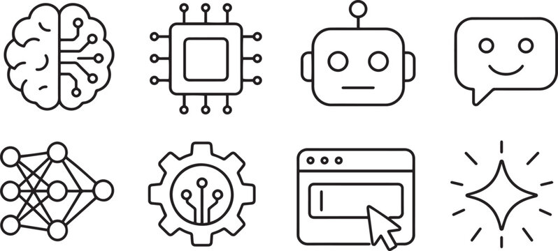 Artifical Intelligence Modern and Premium Icon Set, Featuring brain, chip, robot, chatbot and More, Editable Stroke, Outline Icon Collection