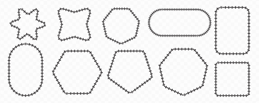 Minimal dotted doodle border frames with polygon oval square star labels for sticker planner clipart