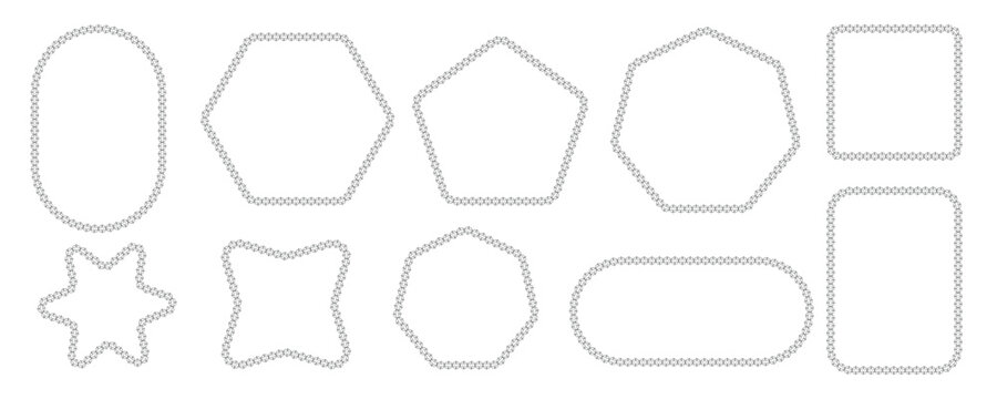 Minimal gray dotted doodle frame set with mixed geometric labels for stickers planners craft clipart